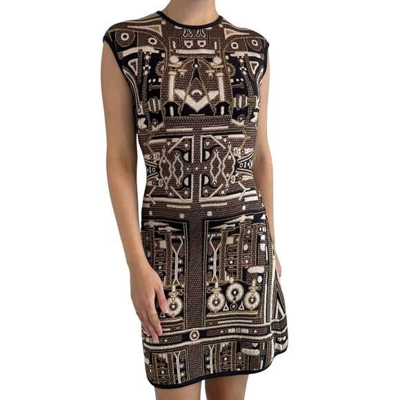 Mary Katrantzou Mini Dress Metallic Knit Colorful Artsy Aztec Size Extra Small - Picture 7 of 7